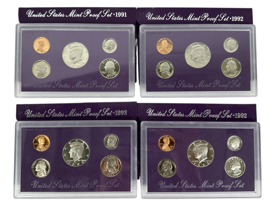 (4) United States Mint Proof Coin Sets From (1) 1991 S Mint And (3) 1992 S Mint
