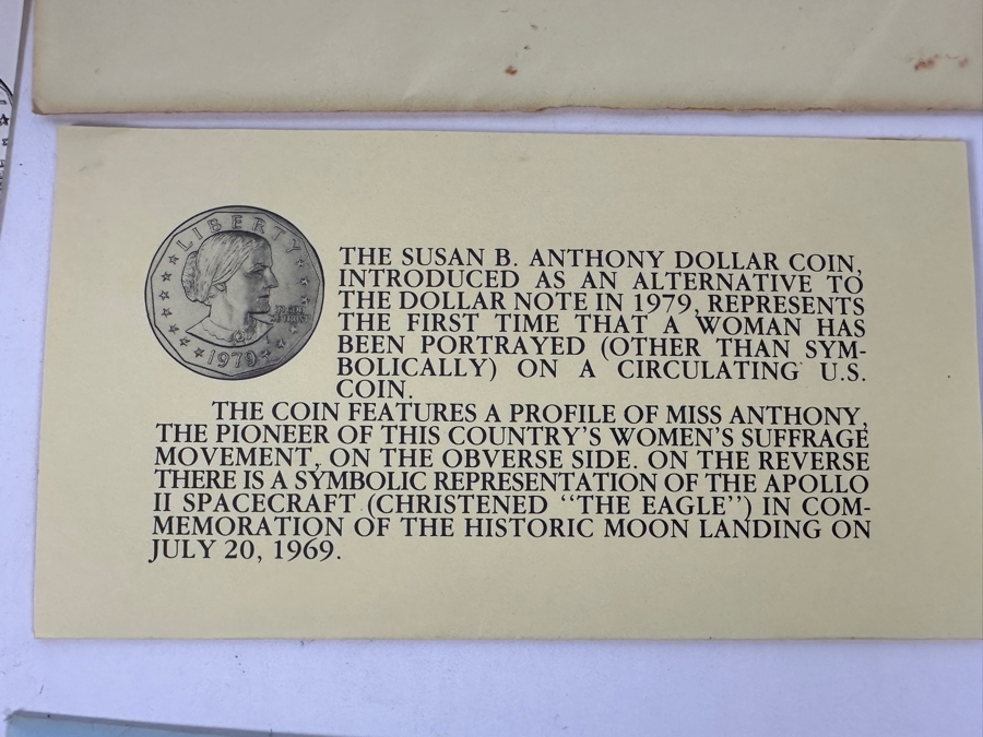 1979 United States Mint Proof Coin Set, First Year All Mint Set Of Susan B. Anthony Dollar Coins P. D. S., The 1979 Dollar Souvenir Set With 3 Susan B. Anthony Dollar Coins And (1) 1980 Dollar Souvenir Set With 3 Susan B. Anthony Dollar Coins [Photo 11]