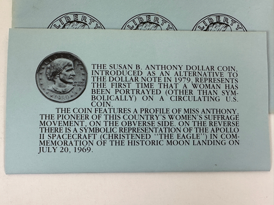1979 United States Mint Proof Coin Set, First Year All Mint Set Of Susan B. Anthony Dollar Coins P. D. S., The 1979 Dollar Souvenir Set With 3 Susan B. Anthony Dollar Coins And (1) 1980 Dollar Souvenir Set With 3 Susan B. Anthony Dollar Coins [Photo 12]