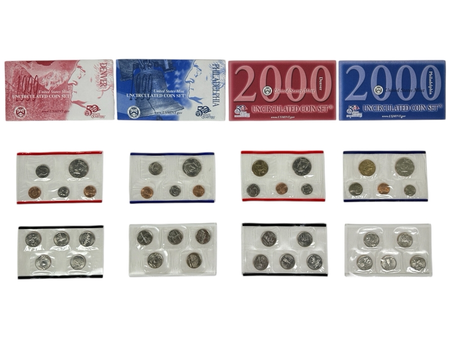 1999 United States Mint Uncirculated Coin Sets From Denver Mint And Philadelphia Mint And 2000 United States Mint Uncirculated Coin Sets From Denver Mint And Philadelphia Mint 