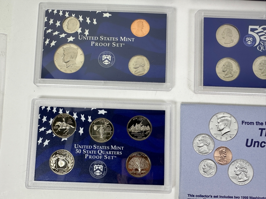 (2) 1998 United States Mint Uncirculated Coin Sets With D And P Mint Marks, (1) 1999 & 2000 United States Mint Proof Sets And 1999 & 2000 United States Mint 50 State Quarters Proof Sets [Photo 3]