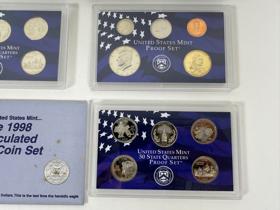 (2) 1998 United States Mint Uncirculated Coin Sets With D And P Mint Marks, (1) 1999 & 2000 United States Mint Proof Sets And 1999 & 2000 United States Mint 50 State Quarters Proof Sets [Photo 7]