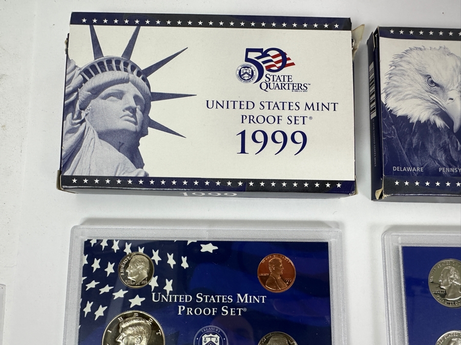 (2) 1998 United States Mint Uncirculated Coin Sets With D And P Mint Marks, (1) 1999 & 2000 United States Mint Proof Sets And 1999 & 2000 United States Mint 50 State Quarters Proof Sets [Photo 2]