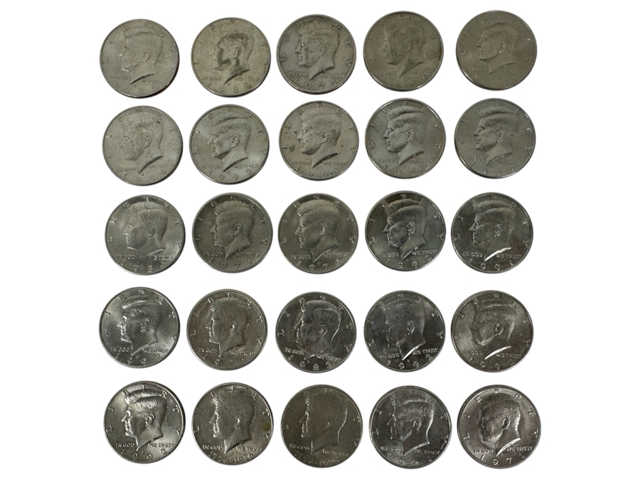 (25) Kennedy Half Dollar Coins From Various Years