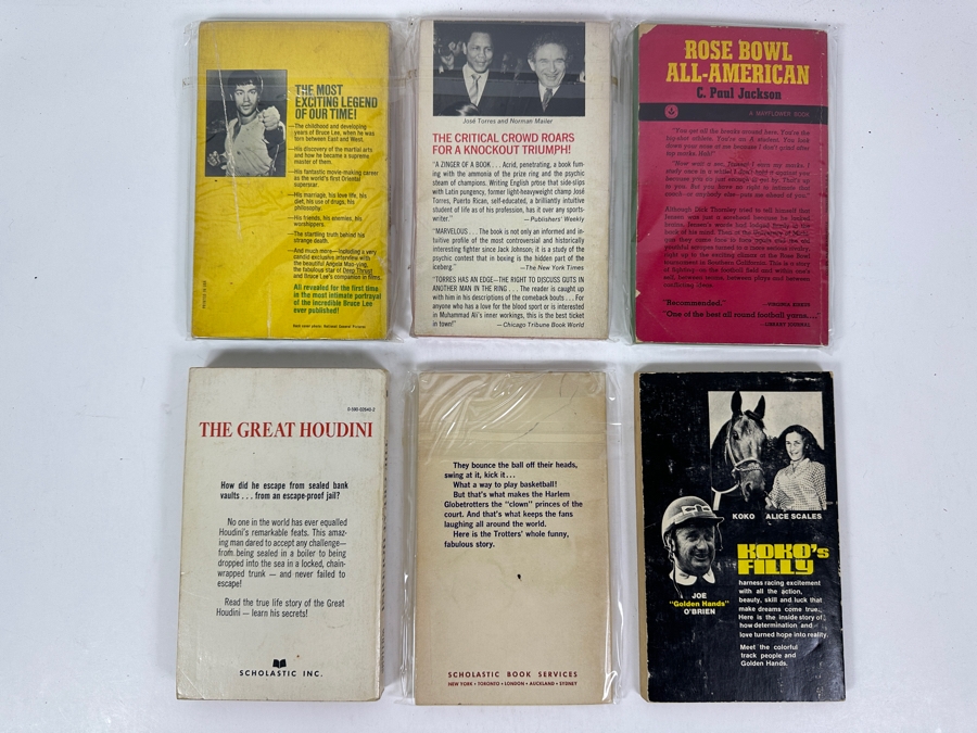 (6) Sports Related Paperback Books: Bruce Lee, Muhammad Ali, Rose Bowl All-American, The Great Houdini, Harlem Globetrotters & Koko’s Filly Del Mar Harness Racing [Photo 8]