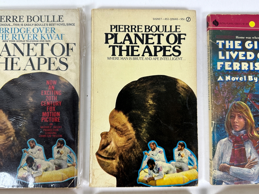 (6) Paperback Books: Planet Of The Apes, Signed The Girl Who Lived On The Ferris Wheel Signed By Louise Moeri, Ray Bradbury, Disney Frankenstein And The Whiz Kid And After The Flames Sci-Fi Book [Photo 3]
