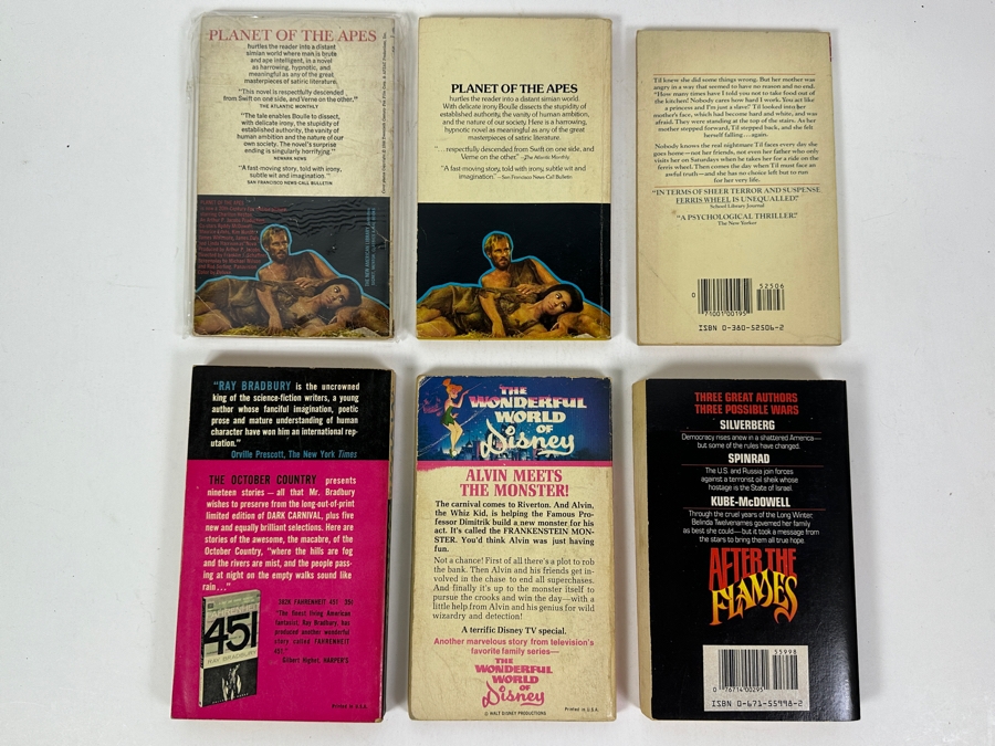 (6) Paperback Books: Planet Of The Apes, Signed The Girl Who Lived On The Ferris Wheel Signed By Louise Moeri, Ray Bradbury, Disney Frankenstein And The Whiz Kid And After The Flames Sci-Fi Book [Photo 12]