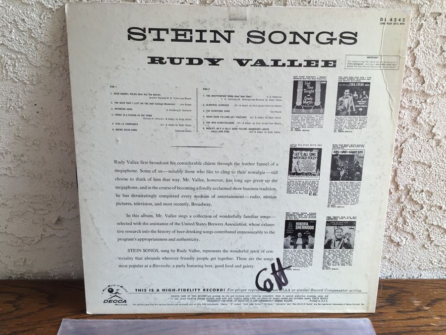 Rudy Vallee - Stein Songs - DL 4242 - SIGNED [Photo 3]