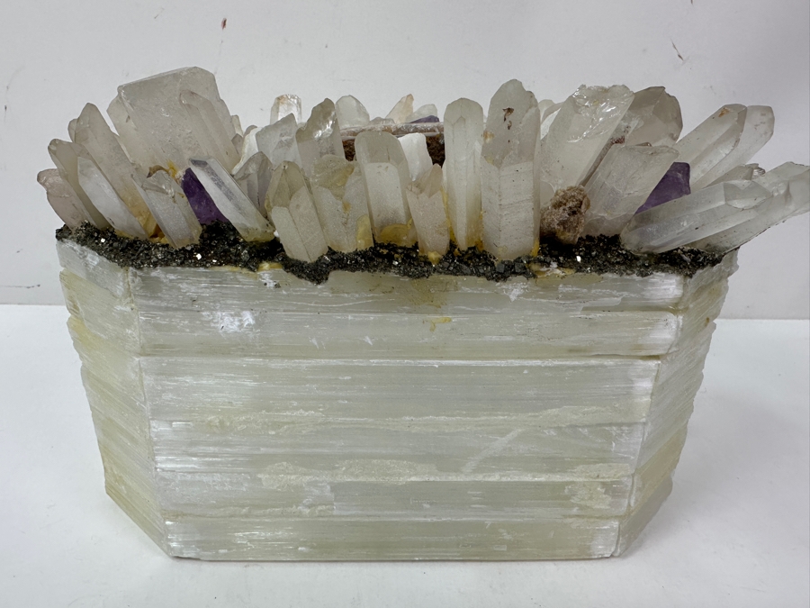 Selenite Crystal Box With Various Crystals, Amethysts & Geode On Top 8.5W X 5D X 6.5H [Photo 7]