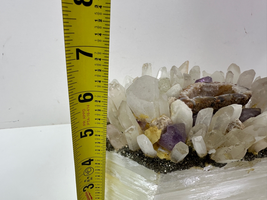 Selenite Crystal Box With Various Crystals, Amethysts & Geode On Top 8.5W X 5D X 6.5H [Photo 13]