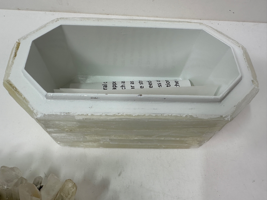 Selenite Crystal Box With Various Crystals, Amethysts & Geode On Top 8.5W X 5D X 6.5H [Photo 9]