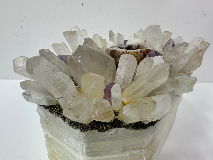 Selenite Crystal Box With Various Crystals, Amethysts & Geode On Top 8.5W X 5D X 6.5H [Photo 5]