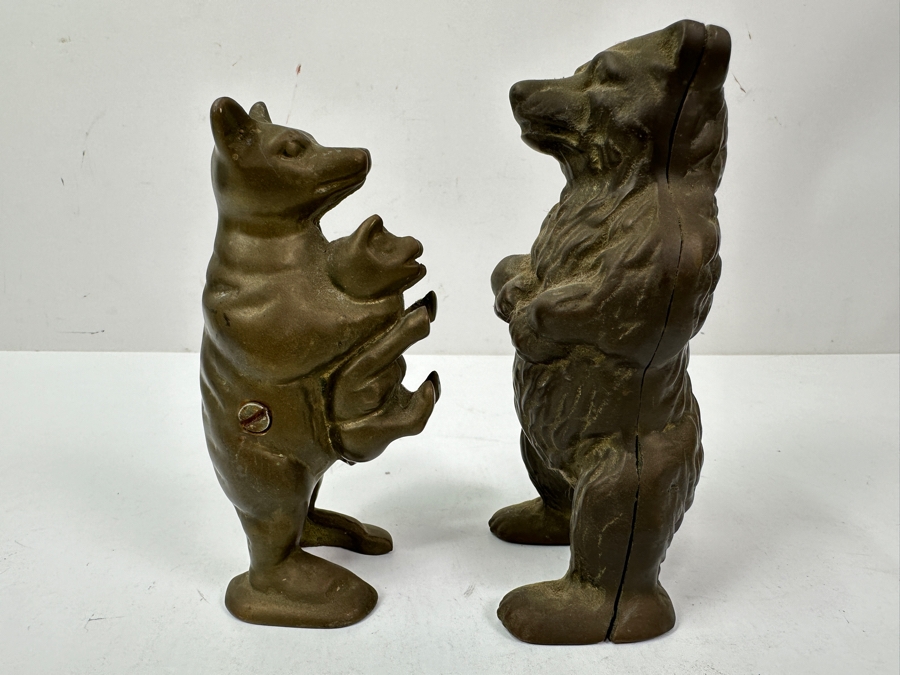 (2) Vintage Brass Bear Banks 5H And 5.5H [Photo 3]