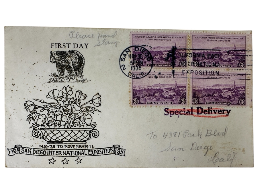 Vintage 1935 California Pacific International Exposition In San Diego’s Balboa Park First Day Stamp Covers