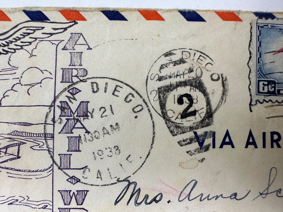 Vintage 1938 First National Air Mail Week First Day Cover Stamp Commemorating The World’s First Sea Plane Flight By Glenn Curtiss From San Diego Bay January 26, 1911 [Photo 4]