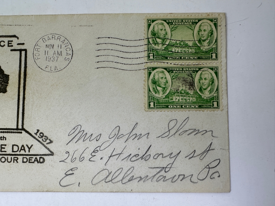 Vintage 1937 First Day Cover Stamp Armistice Day (Later Renamed Veterans Day) Peace Nov. 11th 1918-1937 In Memory Of Our Dead [Photo 4]