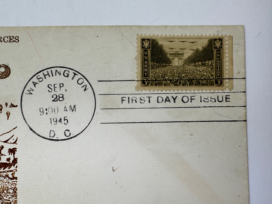 Vintage 1945 First Day Cover Stamp Honoring Our Armed Forces United States Army Paratroopers Landing [Photo 3]