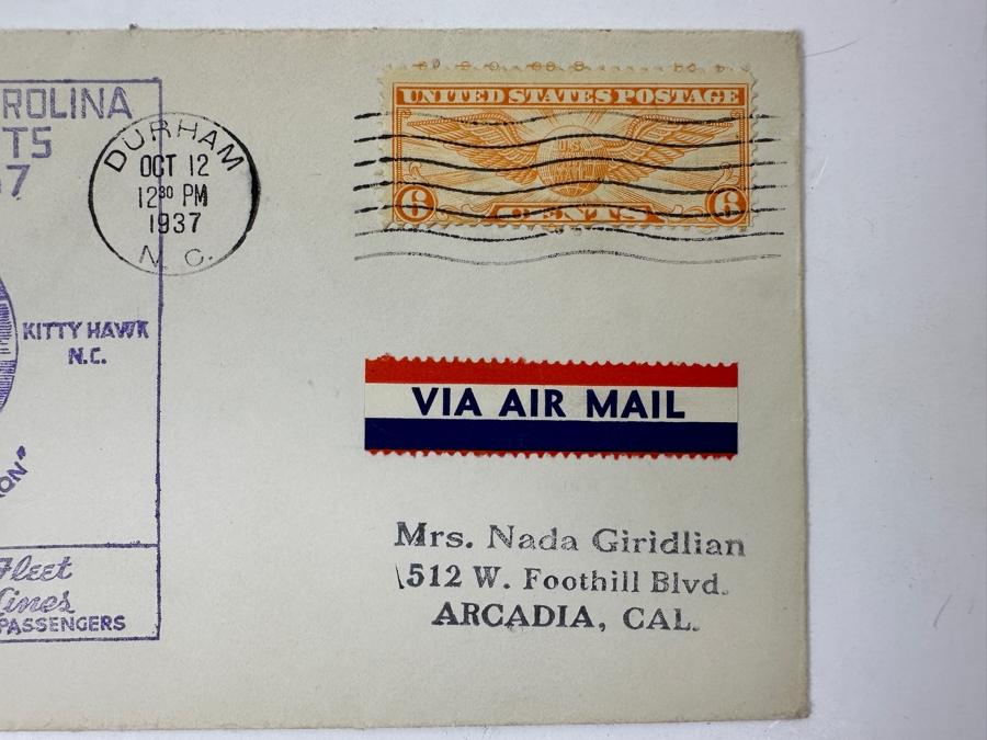 Vintage 1937 First Day Cover Stamp First All North Carolina Air Mail Flights Oct. 11-16, 1937 The Great Silver Fleet Eastern Air Lines U. S. Mail Express Wright Memorial Kitty Hawk, NC [Photo 3]
