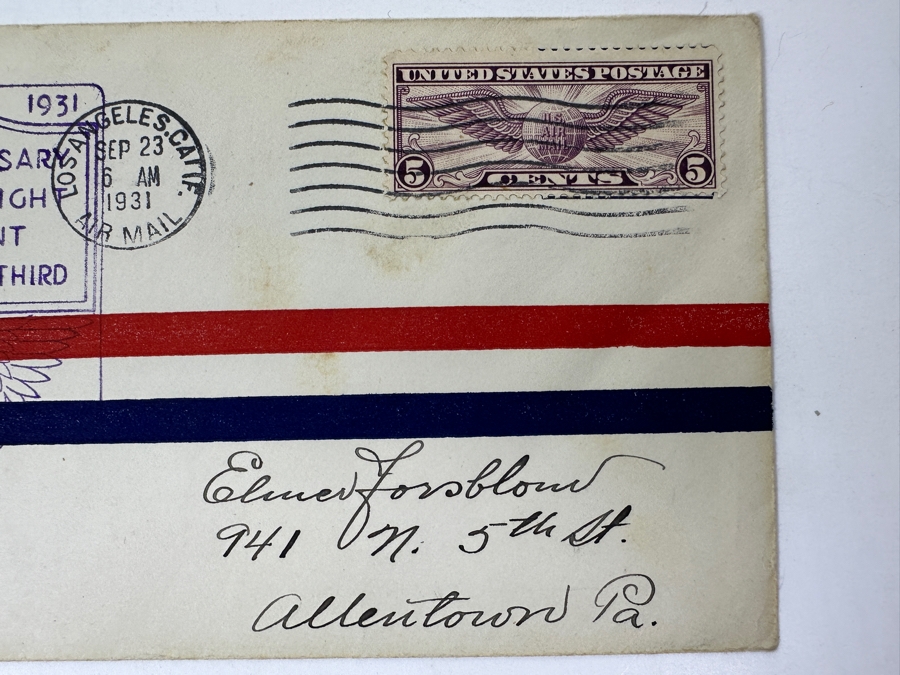 Vintage 1931 First Day Cover Stamp Twentieth Anniversary First Air Mail Flight 1911-1931 Los Angeles, California [Photo 3]
