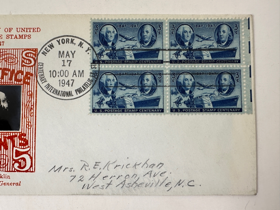 Vintage 1947 First Day Cover Stamps Commemorating The 100th Anniversary Of The First U.S. Postage Stamps 1847-1947 [Photo 4]