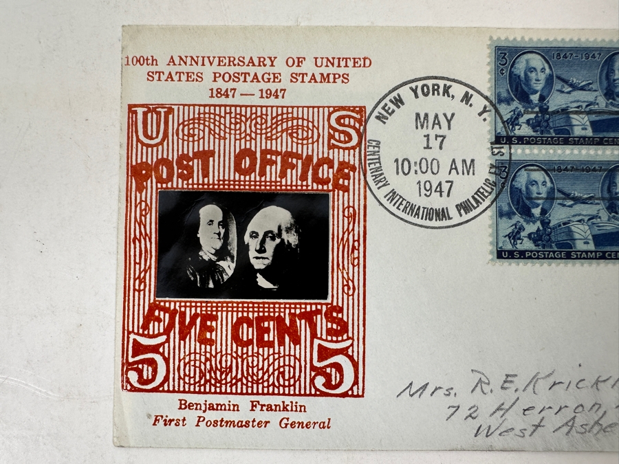 Vintage 1947 First Day Cover Stamps Commemorating The 100th Anniversary Of The First U.S. Postage Stamps 1847-1947 [Photo 2]