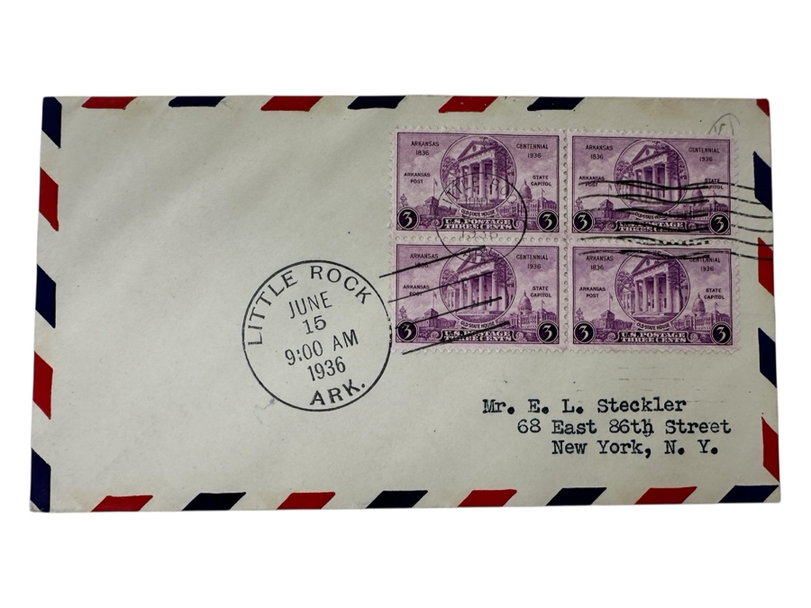 Vintage 1936 First Day Cover Stamps Commemorating The Arkansas Centennial 1836-1936