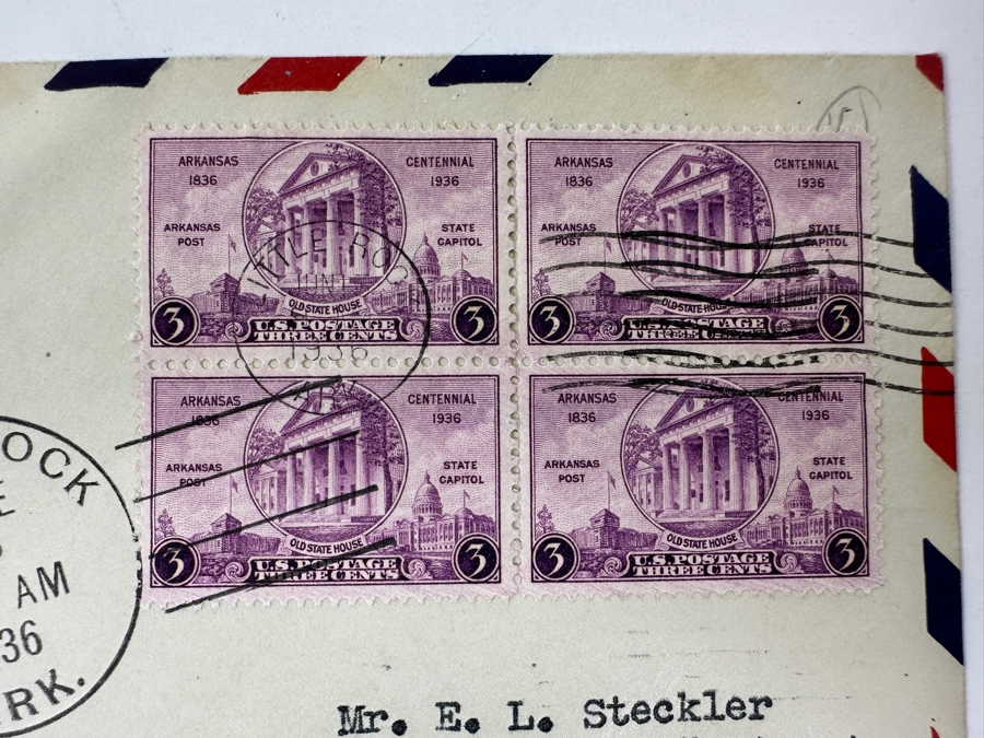 Vintage 1936 First Day Cover Stamps Commemorating The Arkansas Centennial 1836-1936 [Photo 3]