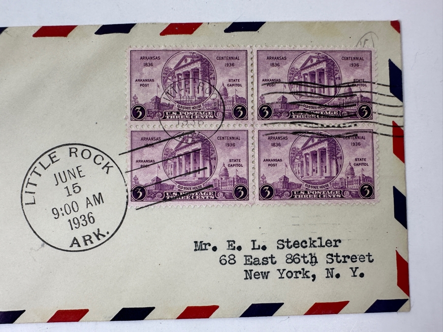 Vintage 1936 First Day Cover Stamps Commemorating The Arkansas Centennial 1836-1936 [Photo 2]
