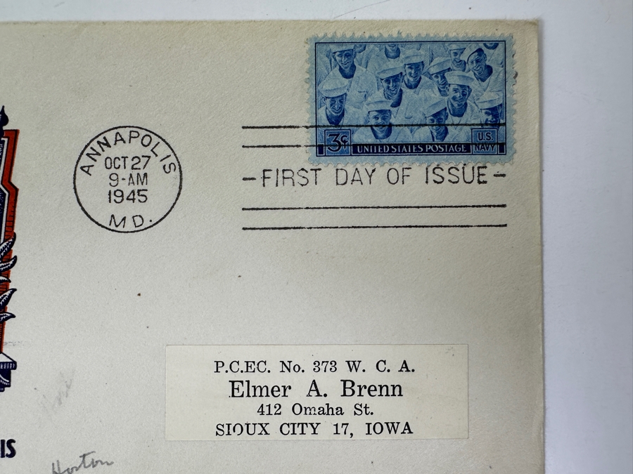 Vintage 1945 First Day Cover Stamp Commemorating The 100th Anniversary Of The U.S. Naval Academy In Annapolis, Maryland 1845-1945 [Photo 4]
