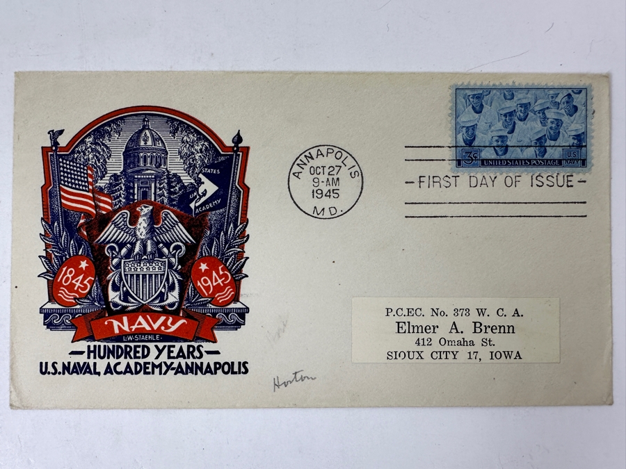 Vintage 1945 First Day Cover Stamp Commemorating The 100th Anniversary Of The U.S. Naval Academy In Annapolis, Maryland 1845-1945 [Photo 2]