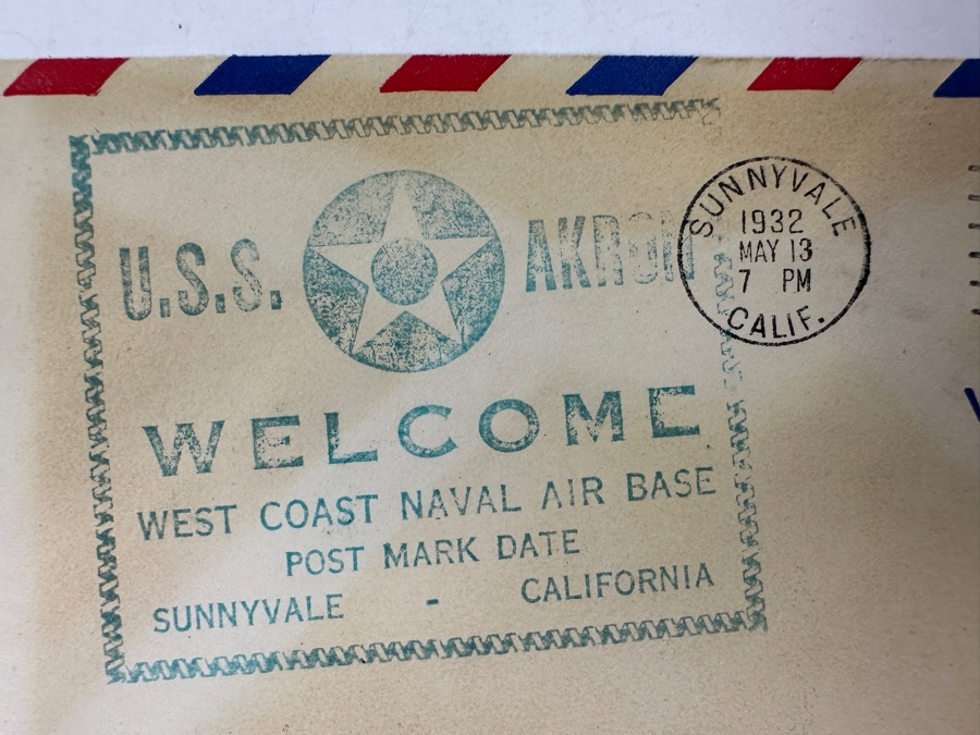 Vintage 1932 First Day Cover Stamp Commemorating The U.S.S. Akron Helium-Filled Rigid Airship West Coast Naval Air Base Sunnyvale, California Zeppelin Cover [Photo 2]