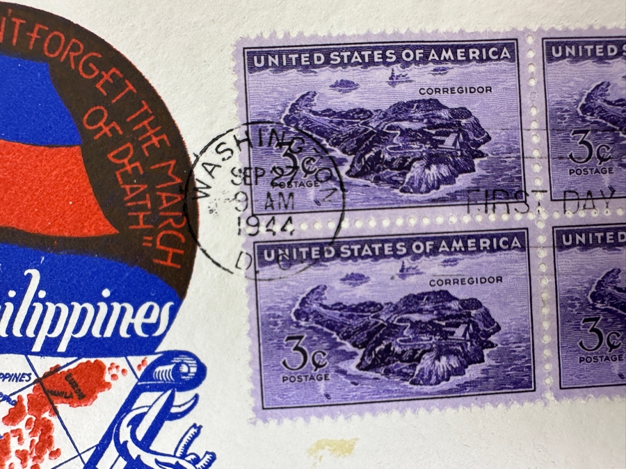 Vintage 1944 First Day Cover Stamps Commemorating General Douglas MacArthur’s Promise To Return To The Philippines “I Will Be Back” Bataan Death March “We Won’t Forget The March Of Death” [Photo 4]
