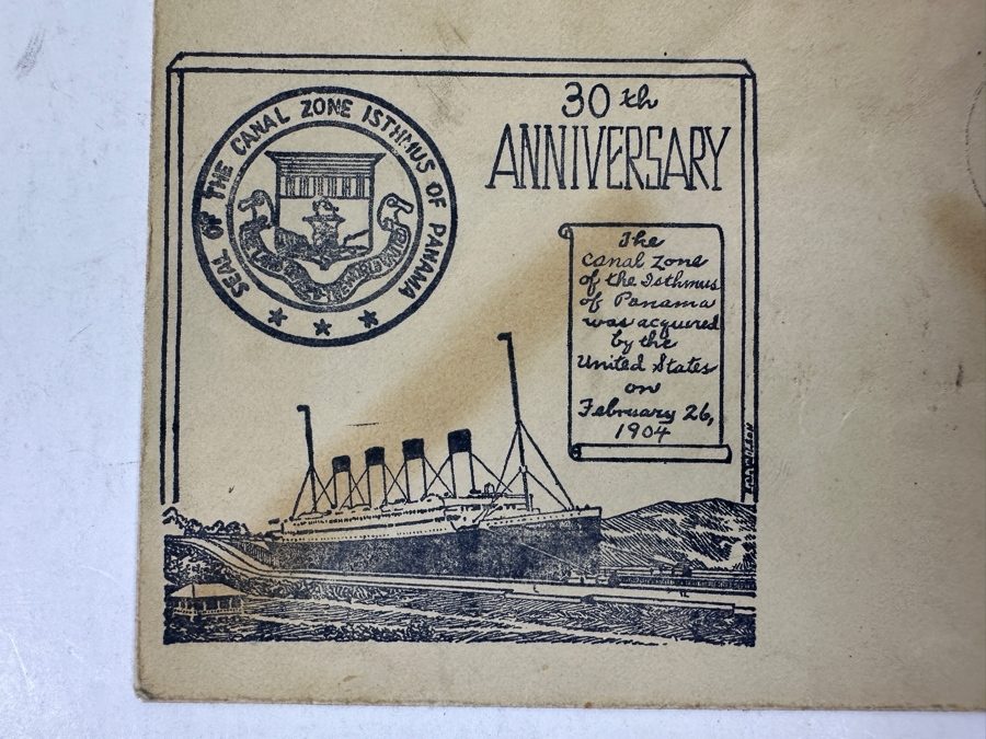 Vintage 1934 First Day Cover Stamp Commemorating 30th Anniversary Of The United States Acquiring The Canal Zone Of The Isthmus Of Panama February 26, 1904 [Photo 3]