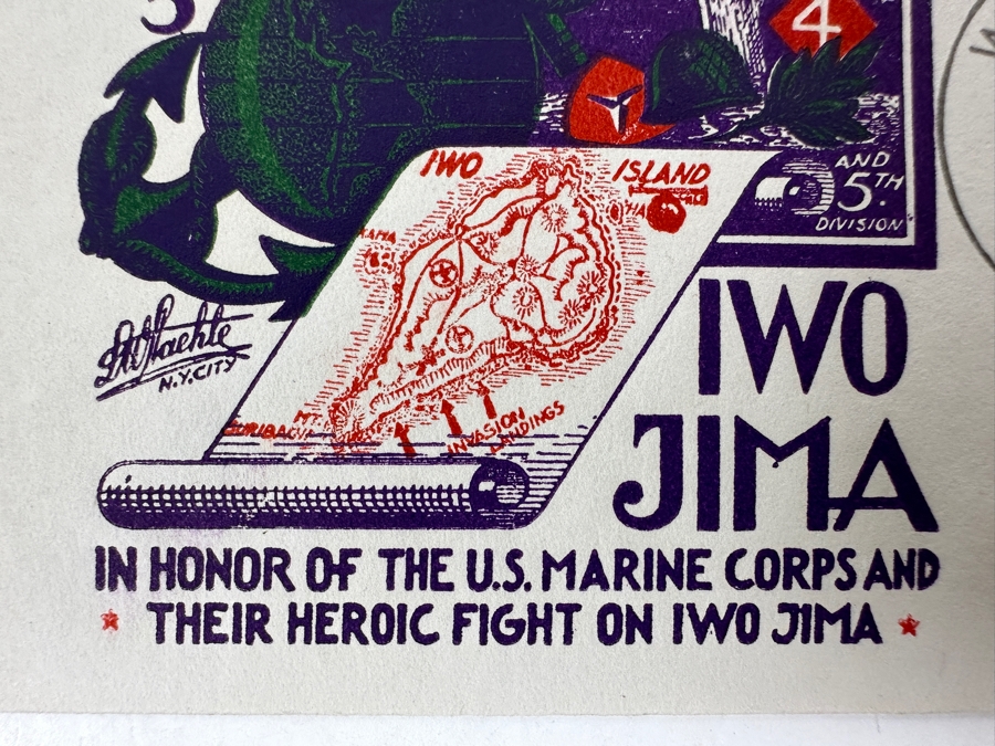 Vintage 1945 First Day Cover Stamp Honoring The U.S. Marine Corps And Their Heroic Fight On Iwo Jima During World War II [Photo 5]