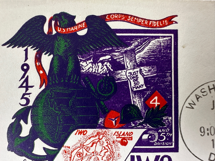 Vintage 1945 First Day Cover Stamp Honoring The U.S. Marine Corps And Their Heroic Fight On Iwo Jima During World War II [Photo 4]