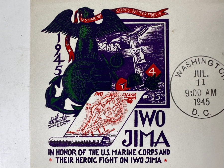 Vintage 1945 First Day Cover Stamp Honoring The U.S. Marine Corps And Their Heroic Fight On Iwo Jima During World War II [Photo 3]