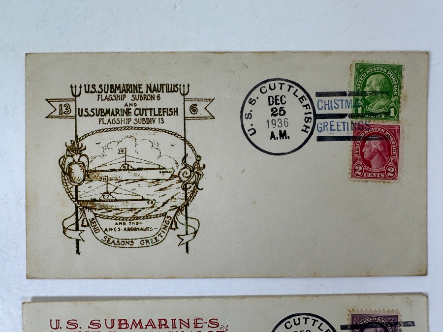 Vintage 1936 First Day Cover Stamps Commemorating The USS Nautilus And USS Cuttlefish Submarines US Navy [Photo 2]