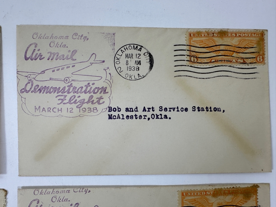 (4) Vintage 1938 First Day Cover Stamps Commemorating The Oklahoma City, OK Air Mail Demonstration Flight March 12, 1938 [Photo 6]