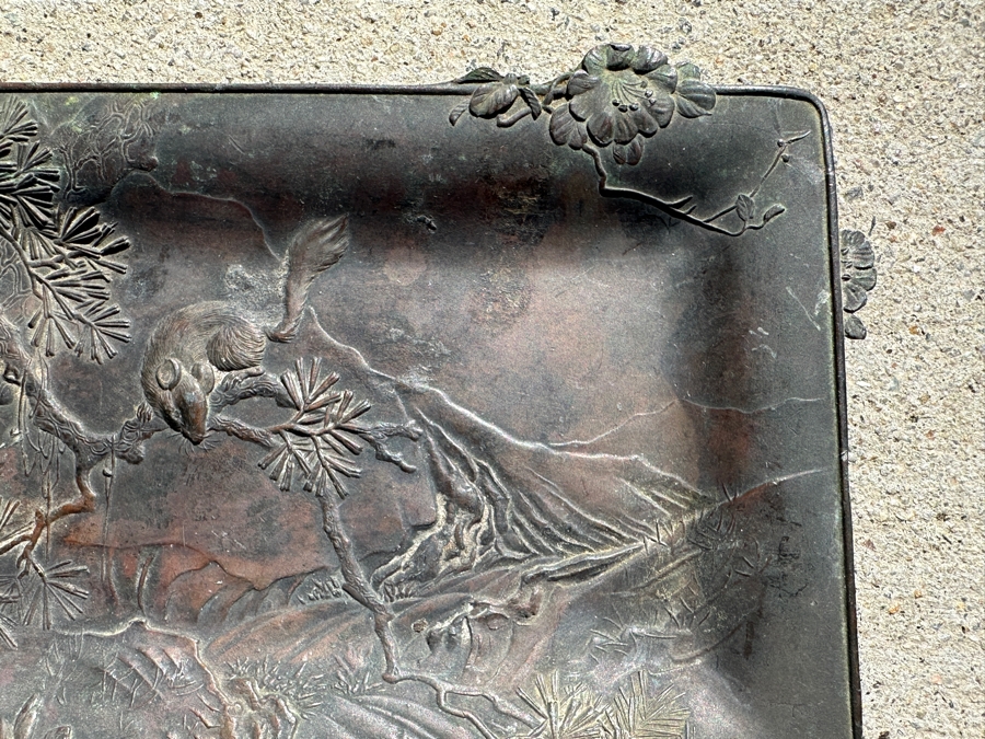 Antique Asian Metal Trinket Dish Decorated In Relief 6” X 4” [Photo 5]
