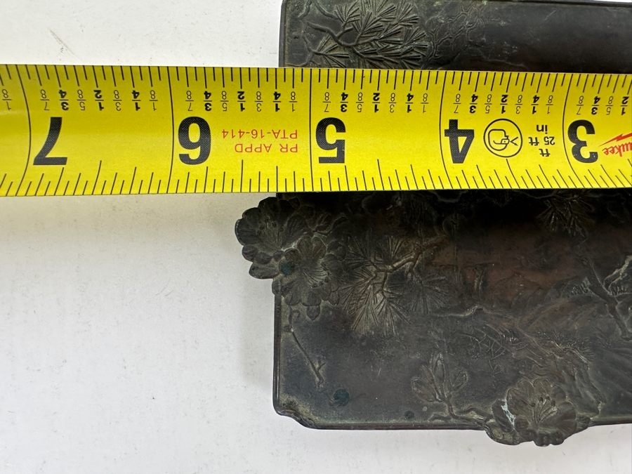 Antique Asian Metal Trinket Dish Decorated In Relief 6” X 4” [Photo 7]