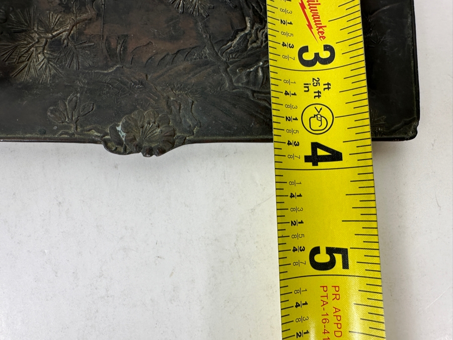 Antique Asian Metal Trinket Dish Decorated In Relief 6” X 4” [Photo 8]