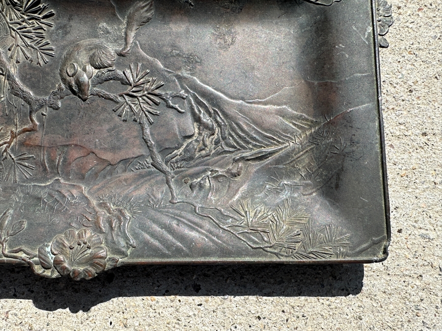 Antique Asian Metal Trinket Dish Decorated In Relief 6” X 4” [Photo 4]