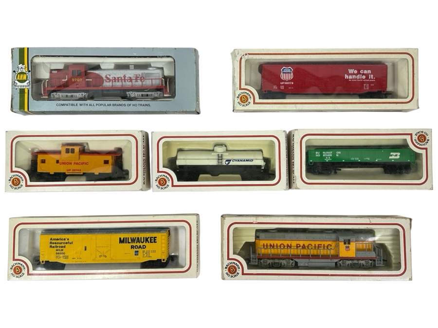 (6) Bachmann Ho Scale Trains With Original Boxes And (1) A. H. M. Ho Scale Train