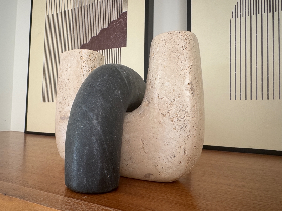 Isaac Nesting Travertine and Marble Bookends 8'W x 8'H
