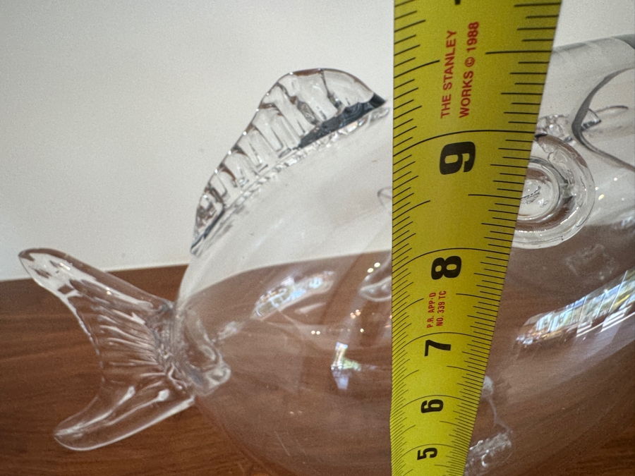 Just Added - Pair of Clear Glass Open Mouth Fish Vases 14'W x 9'H and 10'W x 7' H  [Photo 4]