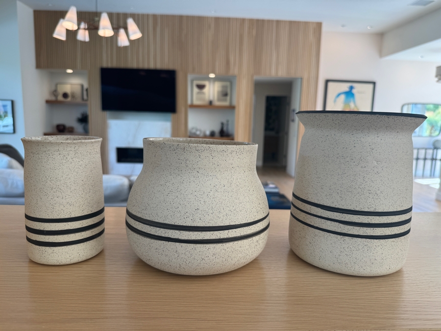 Just Added - Double M Pottery Trio of Vases 6'W x 8'H, 7'W x 7'H,  4'W x 6'H