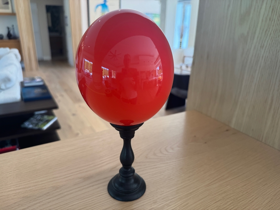 Just Added - Bright Orange Ostrich Egg on Stand 5'W x 10.5'H