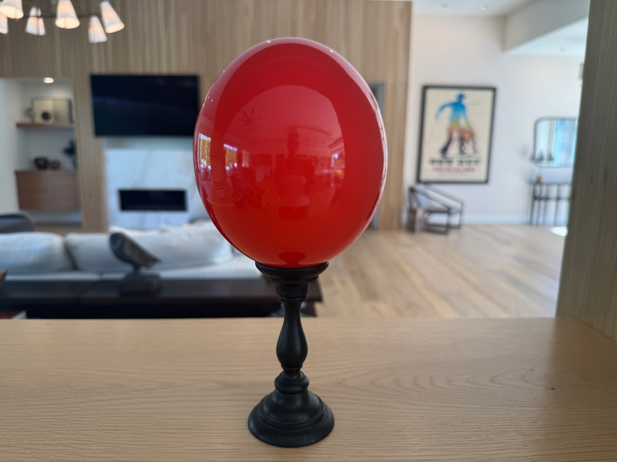 Just Added - Bright Orange Ostrich Egg on Stand 5'W x 10.5'H [Photo 2]