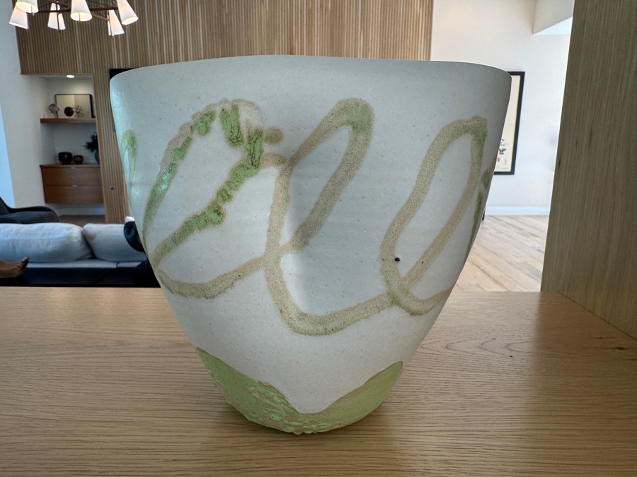 Just Added - White, Tan and Green Ceramic Vase 8.5'W x 8.5'H