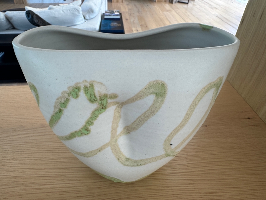 Just Added - White, Tan and Green Ceramic Vase 8.5'W x 8.5'H [Photo 2]